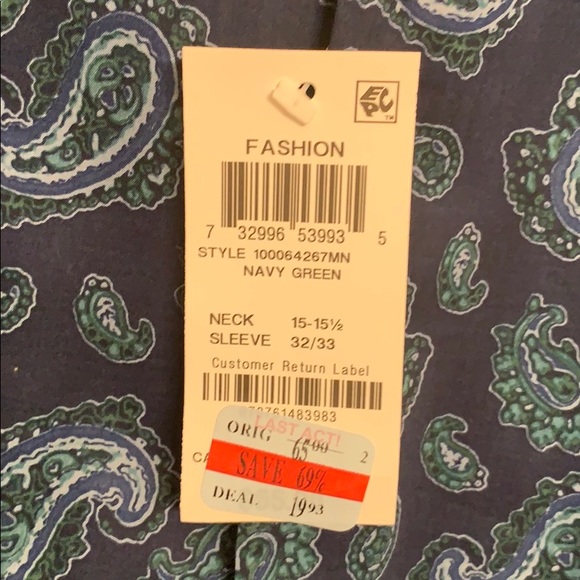 Men’s Bar III PAISLEY blue size Medium button up - Picture 5 of 6